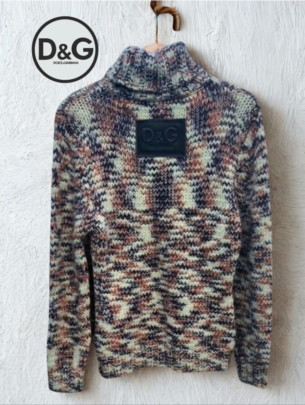 Vintage D&G Archive Chunky Marled Knit Oversized Turtleneck Sweater Size M